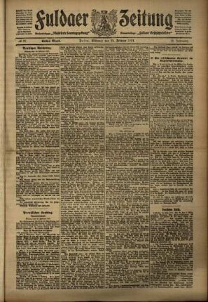 Erste Ausgabe vom Mittwoch, den 15. Februar 1911.