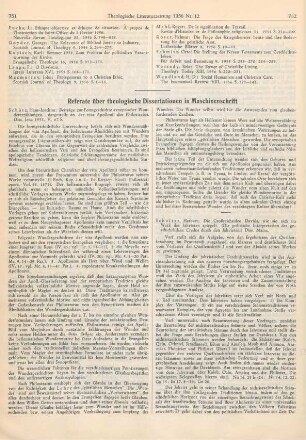 Referate über theologische Dissertationen in Maschinenschrift