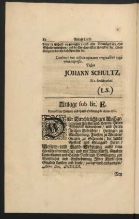 Anlage sub lit. E. Extract der Policey- und Land-Ordnung de Anno 1562