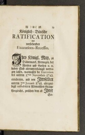 Königlich - Dänische Ratification des vorstehenden Executions - Recessus.