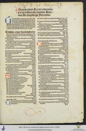Summarium Tertij voluminis partis historialis domini Antonini