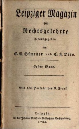 Leipziger Magazin für Rechtsgelehrte. 1. 1784