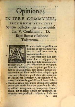 Ioh. Baptistae Villalobos Opiniones in iure communes : secundum Alphabeti seriem