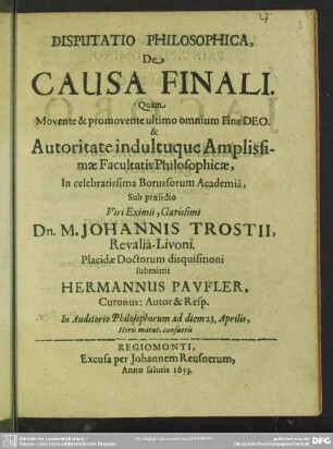 Disputatio philosophica, de causa finali