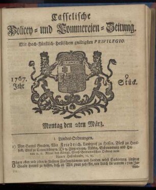 9. Stueck, Montag den 2ten Maerz 1767