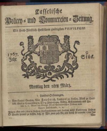9. Stueck, Montag den 2ten Maerz 1767
