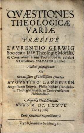 Qvaestiones Theologicae Variae
