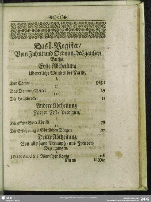 Das I. Register, Vom Inhalt und Ordnung des gantzen Buchs
