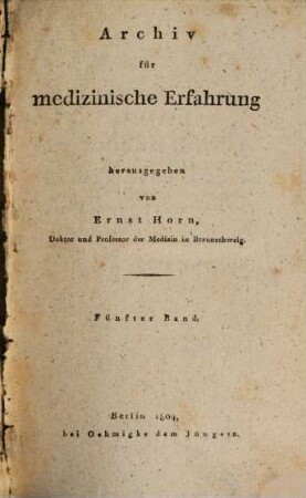 Archiv für medizinische Erfahrung. 5. 1804