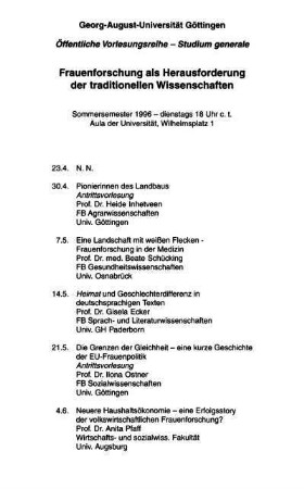 Öffentliche Vorlesungsreihe - Studium generale