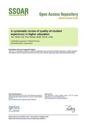 A systematic review of quality of student experience in higher education