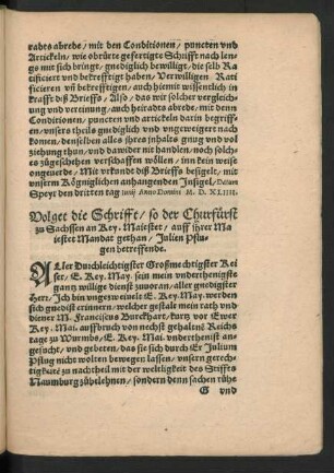Volget die Schrifft/ so der Churfürst zu Sachssen an Key. Maiestet/ auff ihrer Maiestet Mandat gethan ...
