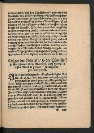Volget die Schrifft/ so der Churfürst zu Sachssen an Key. Maiestet/ auff ihrer Maiestet Mandat gethan ...