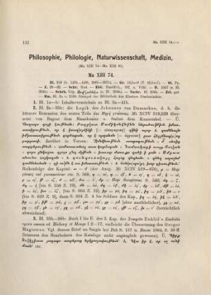 111-126, Philosophie, Philologie, Naturwissenschaften, Medizin: Ma XIII 74 bis Ma XIII 91