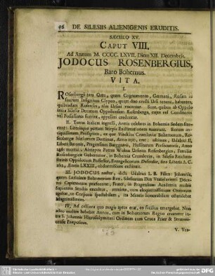 Caput VIII. Ad Annum M.CCCC.LXVII. Diem XII. Decembris. Jodocus Rosenbergius, Baro Bohemus