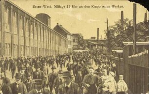 Essen-West. Mittags 12 Uhr an den Krupp'schen Werken.