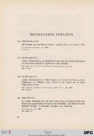Metall und Edelzinn (Nr. 178-194)