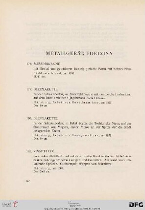 Metall und Edelzinn (Nr. 178-194)