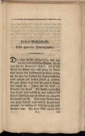 Liebes-Geständnisse sechs galanter Frauenzimmer.