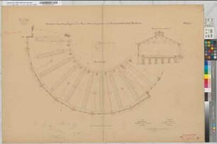 Erweiterung des polygonalen Locomotivschuppens auf Personenbahnhof Bochum: Grundriß, Querschnitt, M. 1:100 Hgl, Sknr.: 1, Fanr.: 1, Bunr.: 2