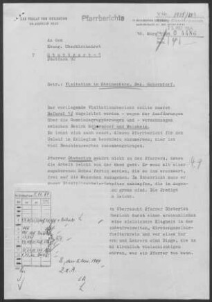 Steinenberg mit Asperglen, Michelau, Miedelsbach, Mittelschlechtbach, Eselshalden, Obersteinenberg u.a.: Visitationsbericht mit Pfarrbericht 1963/64