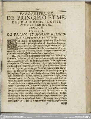 Pars Posterior De Principio Et Mediis Religionis Pontificiae Sive Romano Catholicae