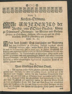 Num. I. Kirchen-Ordnung.