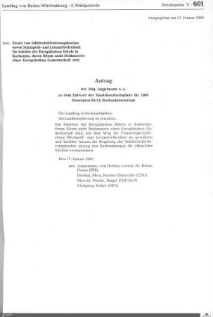 Drucksachen 601-900: Anträge, Anfragen, Gesetzentwürfe
