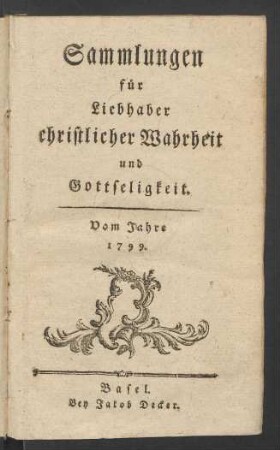 1799: Sammlungen für Liebhaber christlicher Wahrheit und Gottseligkeit