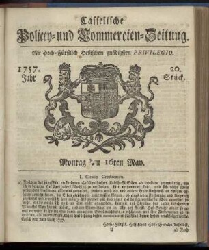 20. Stueck, Montag den 16ten May 1757