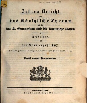 Jahres-Bericht. 1853/54 (1854)