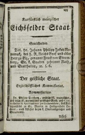 Kurfürstlich mainzischer Eichsfelder Staat.