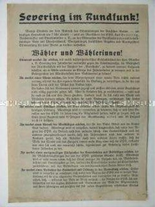 NSDAP-Wahlflugblatt über eine bevorstehende Rede des SPD-Politikers Karl Severing