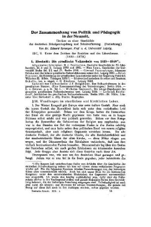 Der Zusammenhang von Politik und Pädagogik in der Neuzeit : Umrisse zu einer Geschichte der deutschen Schulgesetzgebung und Schulverfassung ; (Fortsetzung)