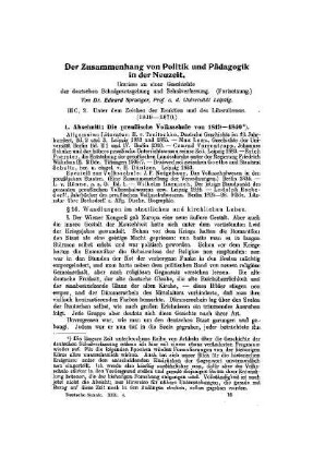 Der Zusammenhang von Politik und Pädagogik in der Neuzeit : Umrisse zu einer Geschichte der deutschen Schulgesetzgebung und Schulverfassung ; (Fortsetzung)