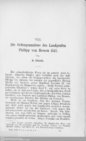 VIII. Die Gefangennahme des Landgrafen Philipp von Hessen 1547