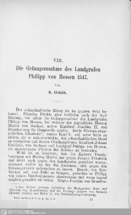 VIII. Die Gefangennahme des Landgrafen Philipp von Hessen 1547