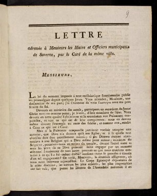 Lettre adressée à Messieurs les Maire...