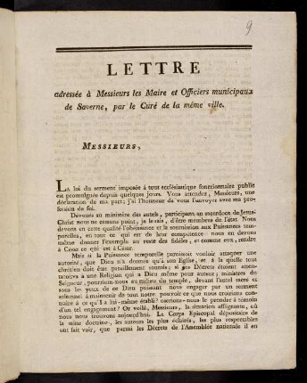 Lettre adressée à Messieurs les Maire...