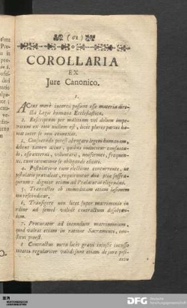 Corollaria Ex Jure Canonico.