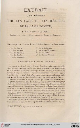 Extrait d'un mémoire sur les lacs et les deserts de la Basse Égypte