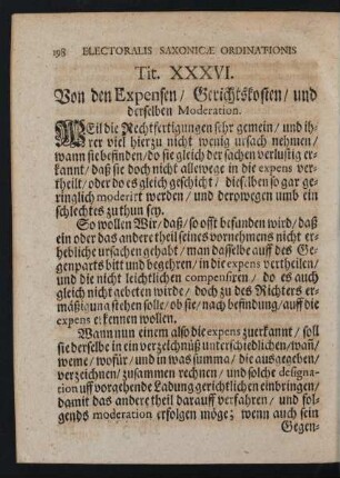 Tit. XXXVI. Von den Expensen/ Gerichtskosten/ und derselben Moderation.