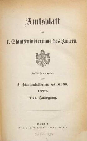 Amtsblatt des Königlichen Staatsministeriums des Innern. 7. 1879