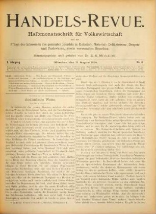 Handels-Revue : Wochenschrift für Volkswirthschaft, Finanz-, Industrie- & Versicherungswesen. 1. 1894, Nr. 1 - 12 = Juli - Dez.