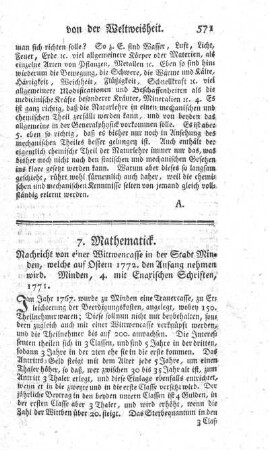 Nachricht von einer Wittwencasse in der Stadt Minden.
