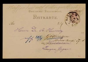 Nr. 6: Postkarte von Carl Runge an Adolf Hurwitz, Berlin, 21.4.1882