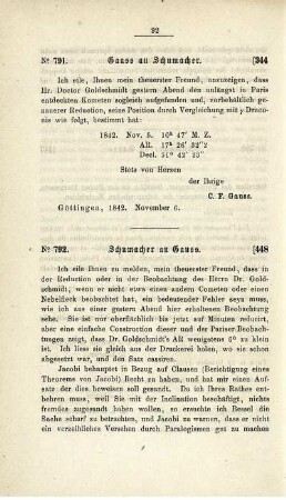 No. 792 Schumacher an Gauss - No. 856 Gauss an Schumacher