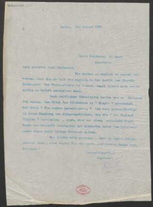 Brief an Leopold von Auer : 14.08.1912