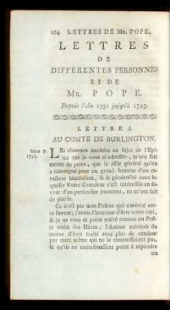Lettres De Différentes Personnes Et De Mr. Pope