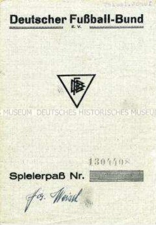 Spielerpass des Deutschen Fußballbundes von Josef Weisel